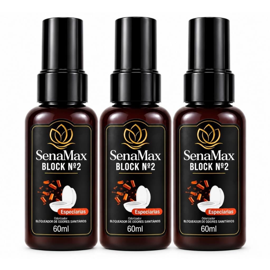 Kit 3 SenaMax Block Nº2 Especiarias 60ml Bloqueador de Odores Sanitários Odorizador para Banheiro