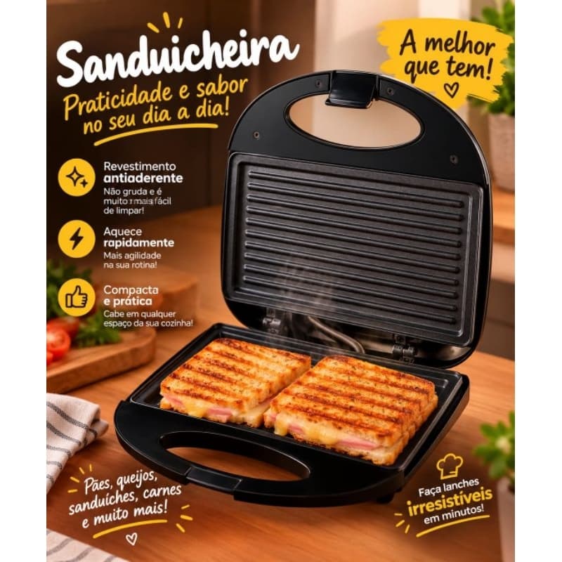Sanduicheira Grill Elétrica 2 Em 1 Antiaderente Prensa Dupla 750W 127V