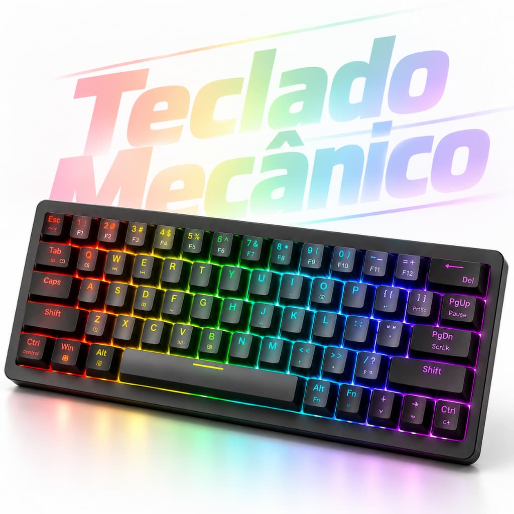 Teclado Mecânico Gamer Sem Fio RGB Bluetooth USB 64 Teclas Compacto Para Jogos PC Notebook Gamer H’Maston TK07