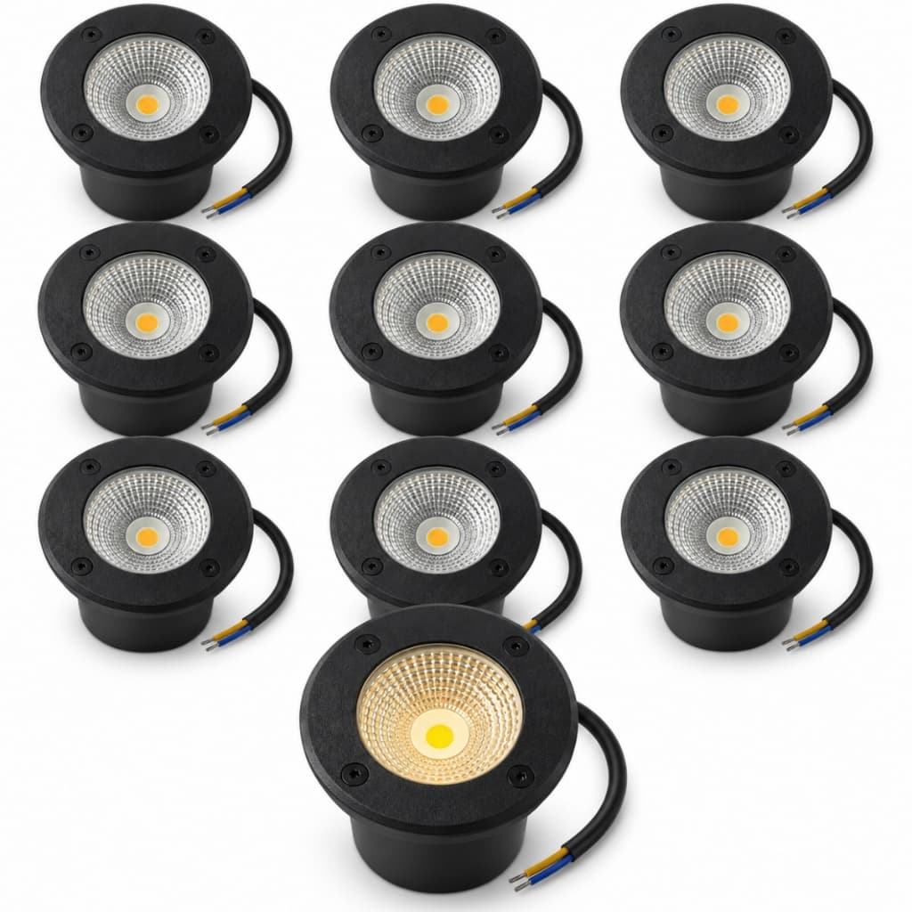 Kit 10 Embutido de Solo LED 7W 3000K Preto IP65 Bivolt Luminária de Piso para Jardim