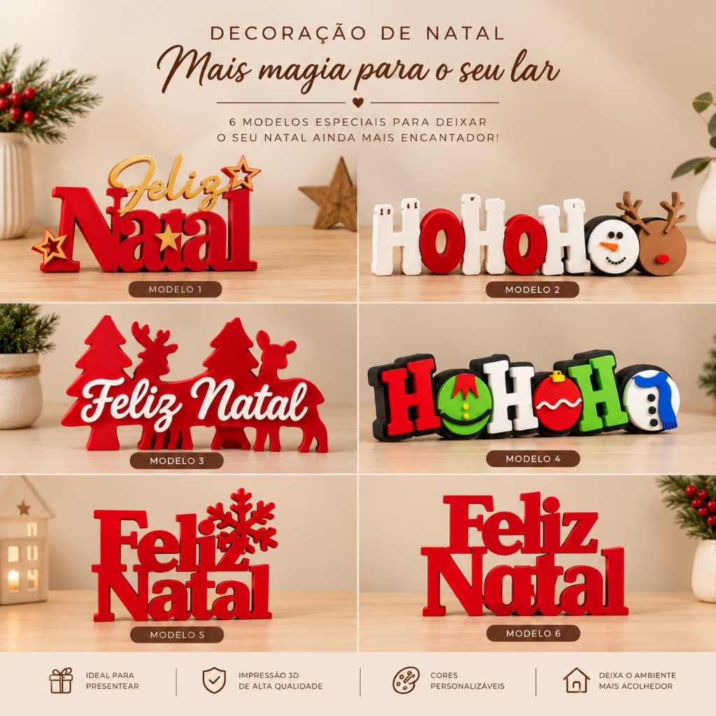 Letreiros Enfeites de Natal | Modelos Variados | Ideal Para Decoração Natalina, Mesas, Salas | Impressão 3D Premium
