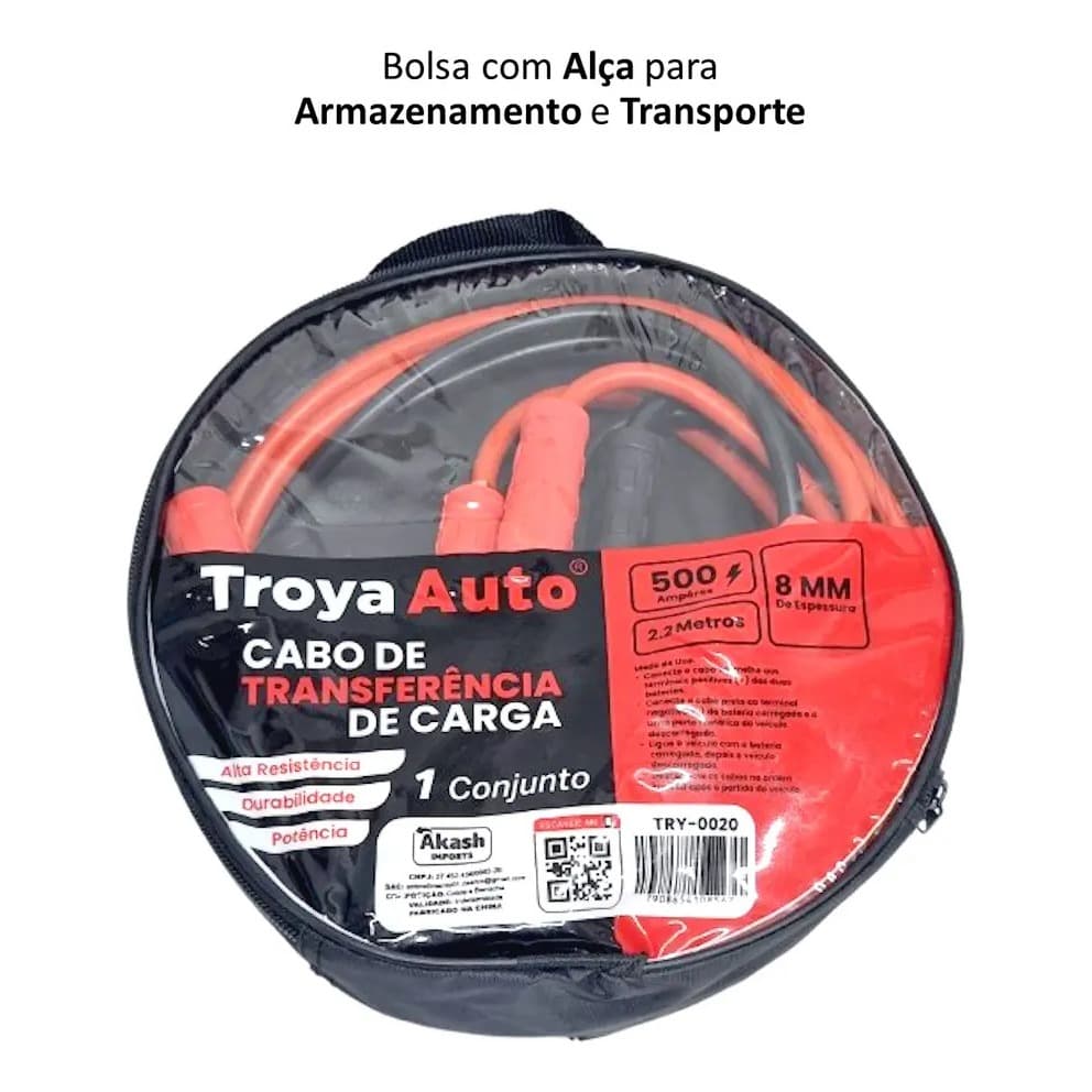 Cabo Chupeta Auxiliar de Partida 500Amp Troya Auto 2,2m