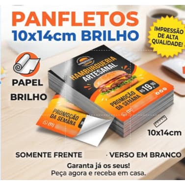 Impressão de 1000 Panfletos 10x14cm com a Sua Arte | Papel Brilho | Somente Frente