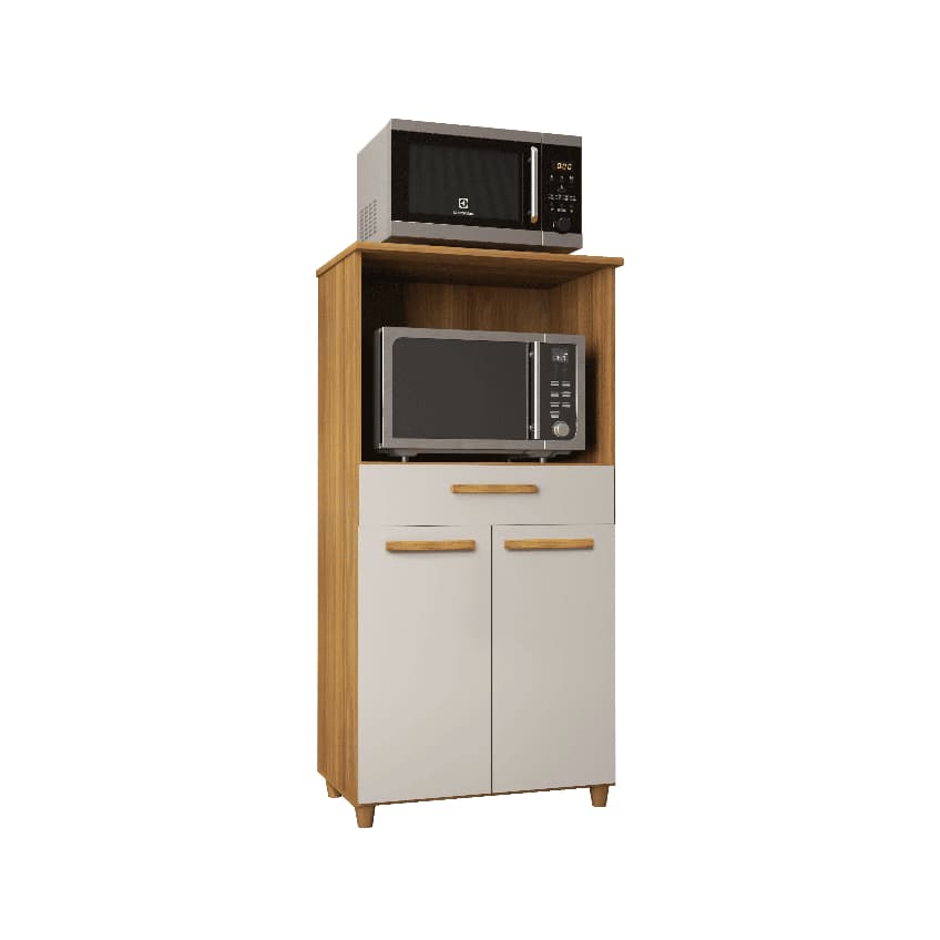 Balcão Multiuso de Cozinha Completo Perla para Micro-ondas Armário Com 2 Portas 1 Gaveta Compacto com Nicho