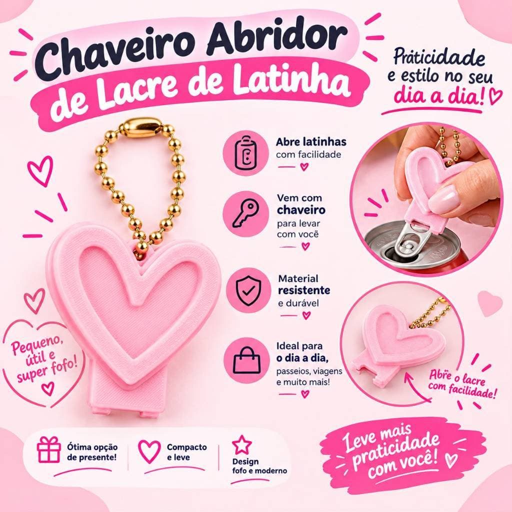 Kit 5/10/20 Chaveiro Abridor de Latas Coração Brinde Lembrancinha