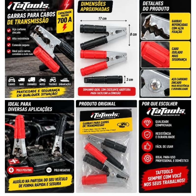 Garras Para Cabo Chupeta TaTools 700A Par Bateria Carro Caminhão