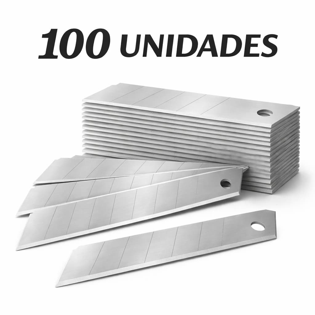 Pacote 100 Lâminas de Estilete 18mm Larga Reposição Universal p/ Estilete Profissional Corte Preciso