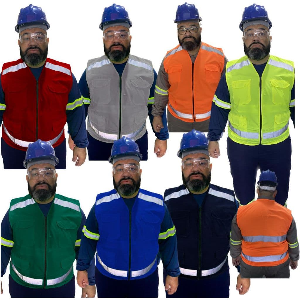 Colete de Segurança Plus Size Faixa Refletiva REFORÇADO Uniforme Sinalização 4 bolsos