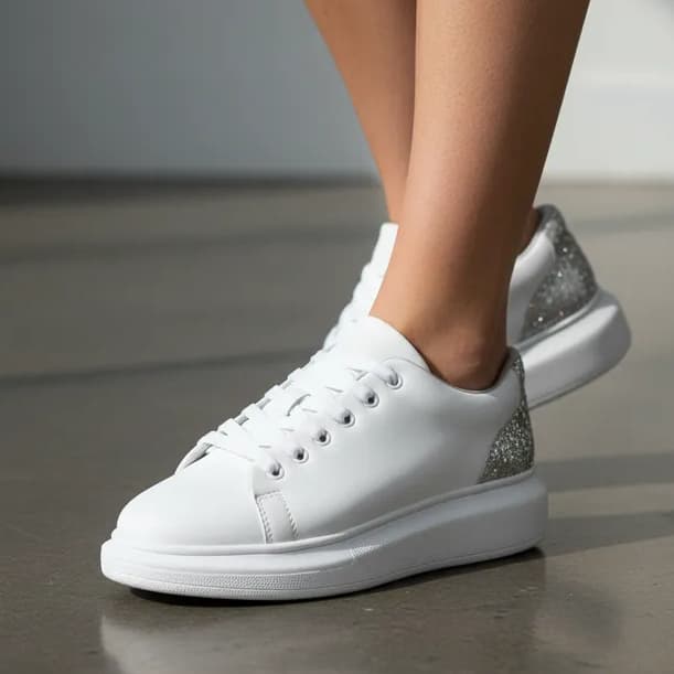 Tênis Feminino Casual Sapatenis Dia a Dia Branco com Glitter Tenehi Promoção