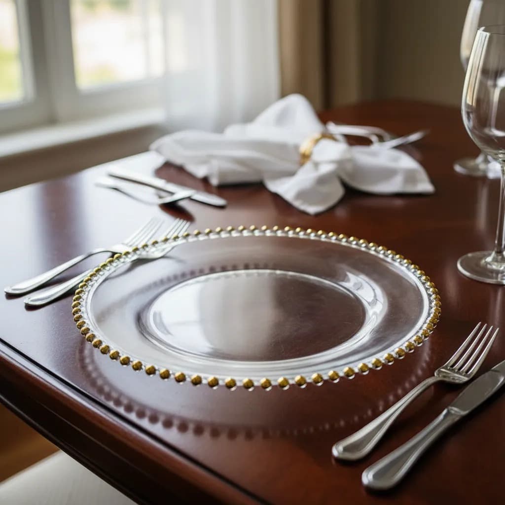 Sousplat De Vidro Lumatê Decor Redondo 33 Cm Elegante Dourado