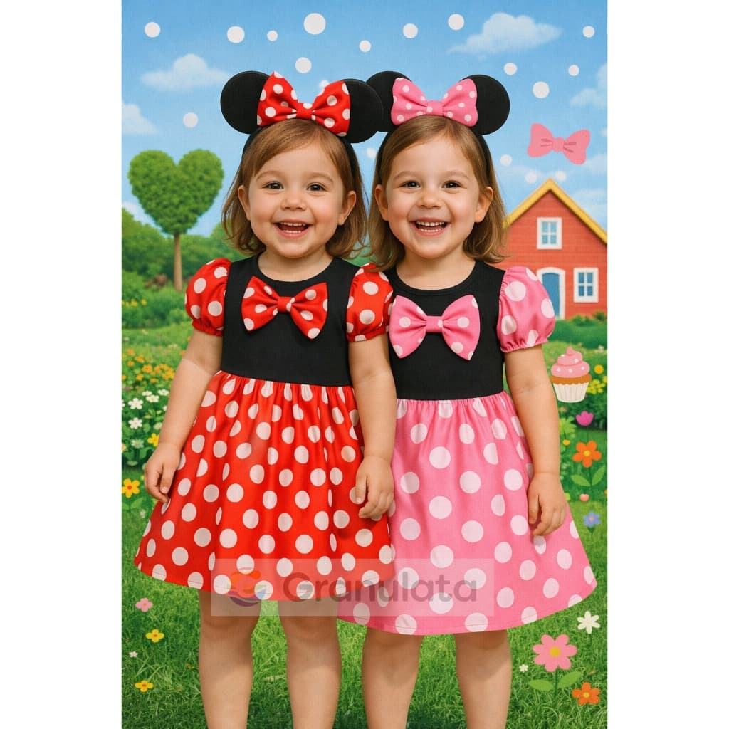 Fantasia Infantil Minnie Vestido Vermelho ou Rosa com Tiara P ao GG Aniversario Carnaval