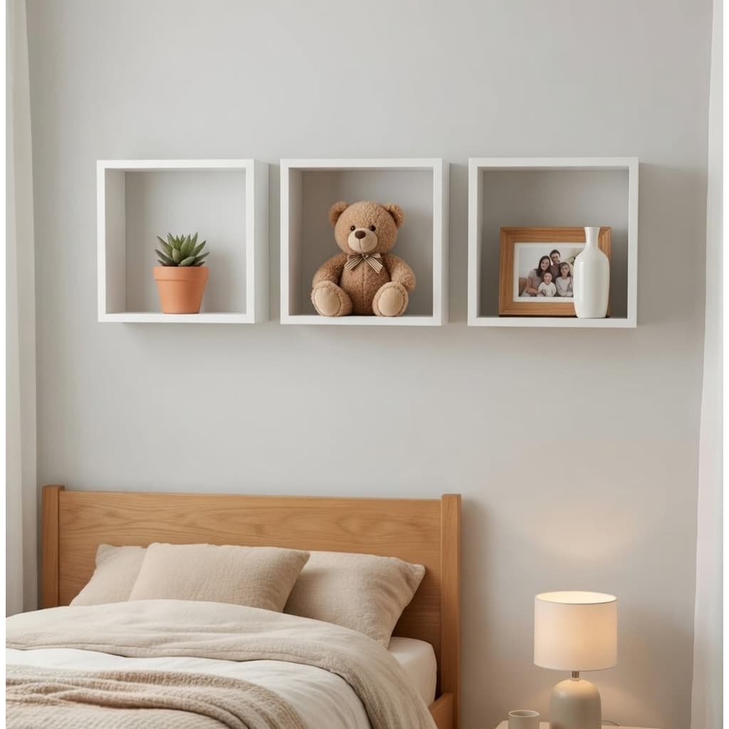 kit 3 nichos prateleiras quadrado 30x30 100% mdf branco, sala quarto cozinha banheiro