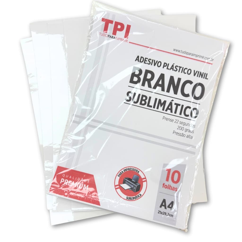 Pacote com 10 folhas  Adesivo Sublimático Vinil Branco A4  TPI alta qualidade e definição