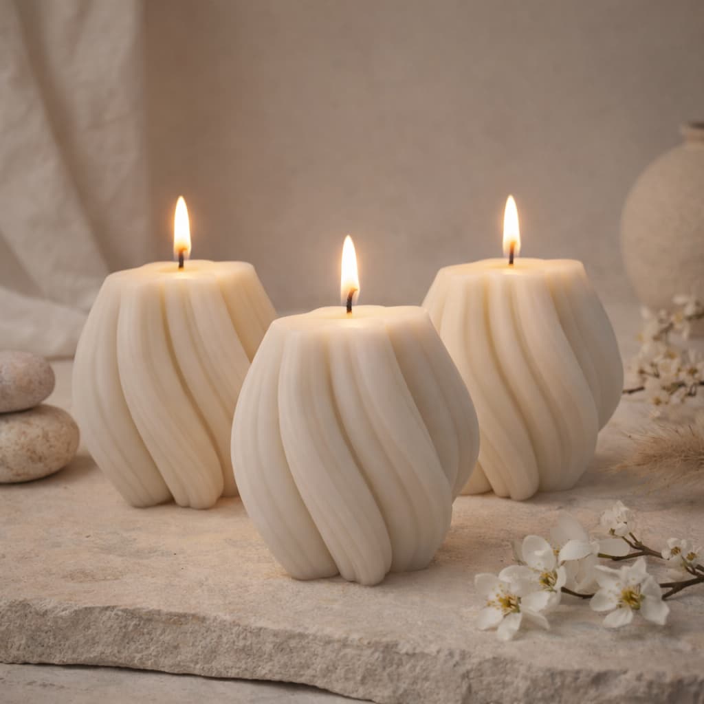 Kit com 3 Velas Aromáticas Mini Espiral Geométrica 55g (BRANCA) Decorativas