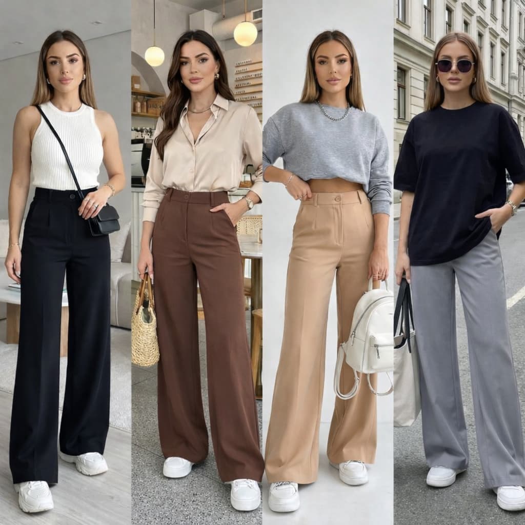 Calça Pantalona Alfaiataria Premium Cintura Alta com Bolso lateral Wide Leg Feminina Promoçâo