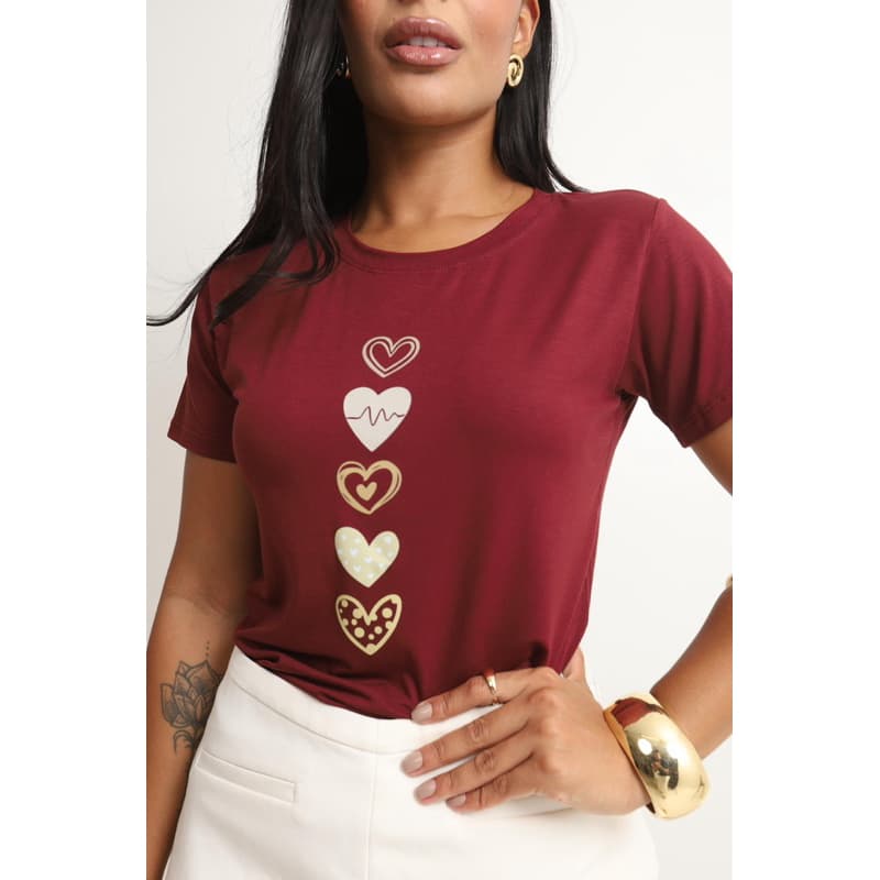T-shirt Feminina visco lycra | estampa corações  | Moda blogueira