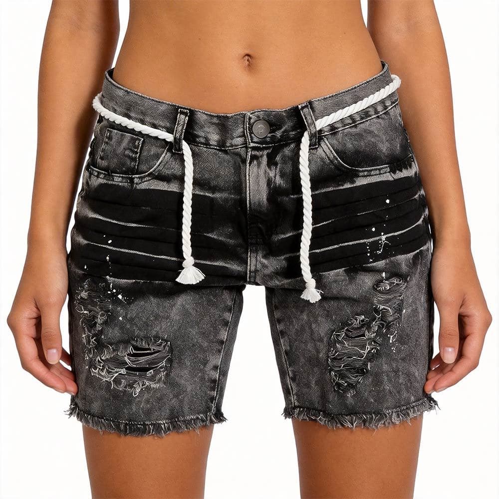 Bermuda Calças Jeans Rasgadas Fmininas Rasgadas Desenho Respingos Tinta Estilo Moda Urbana