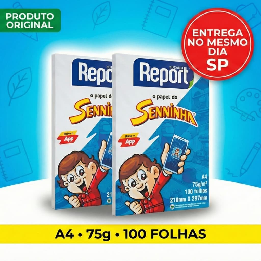 Papel Sulfite A4 com 100 Folhas Kit até 3 Pacote Seninha Report Branco Escolar Resma Desenhar Pintar