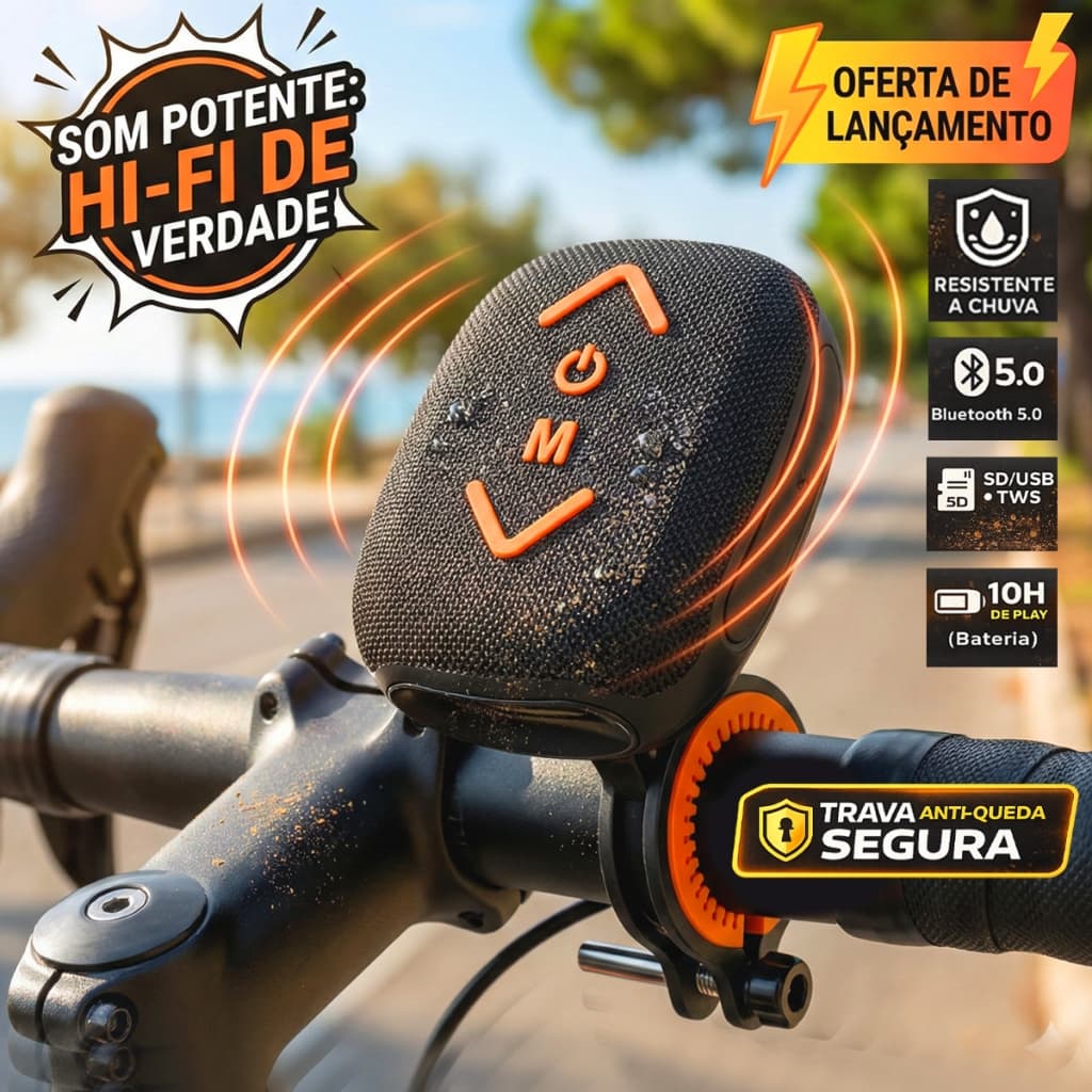 Mini Caixa De Som Bluetooth Para Bike Moto Suporte Anti-Queda Potente À Prova D'água TWS SD USB