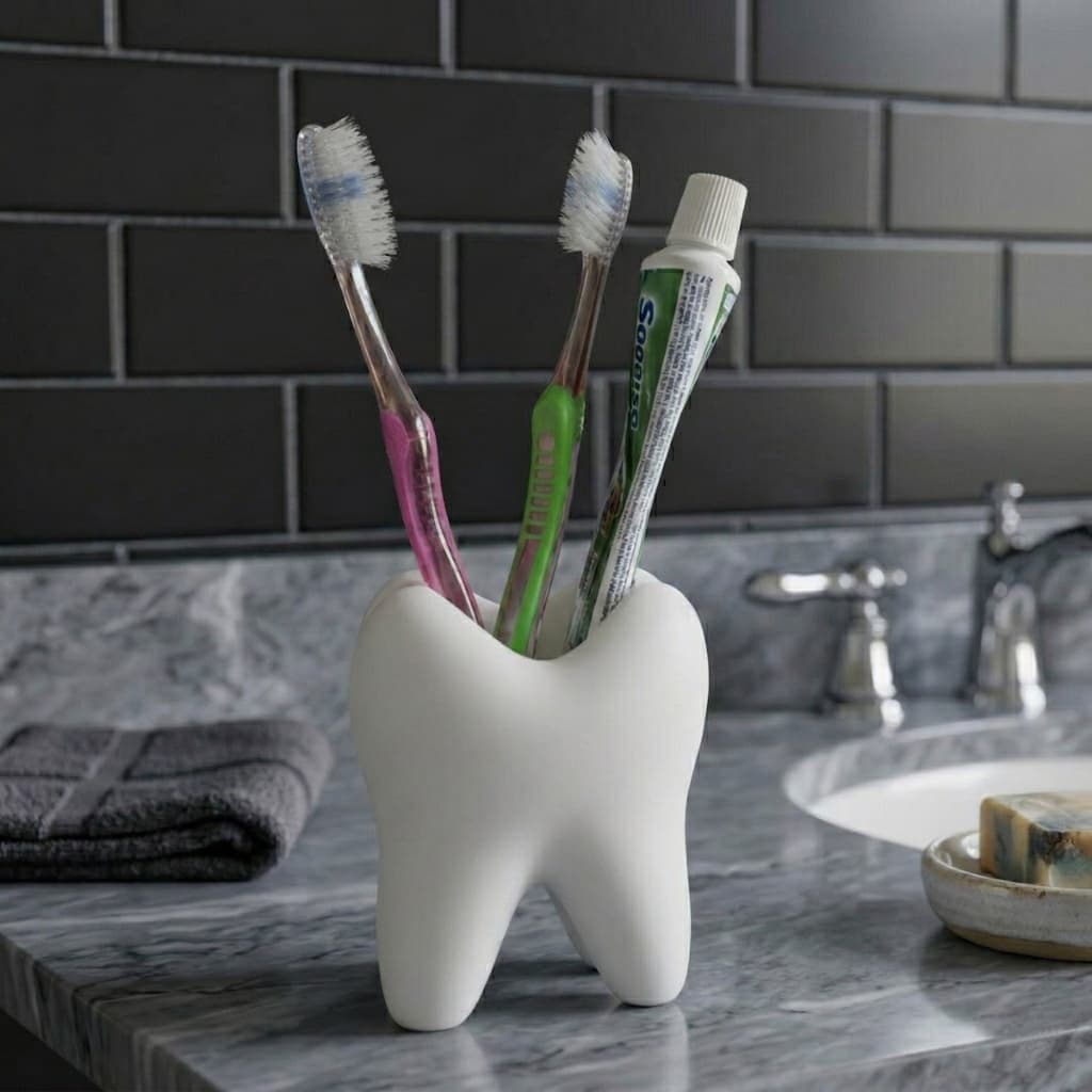 Porta Escovas de Dente e Creme Dental em Formato De Dente - Design Divertido e com 3 Divisórias