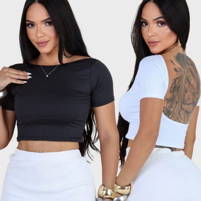 Cropped Costa Nua Baby Tee Look Tecido Poliamida Manga Curta