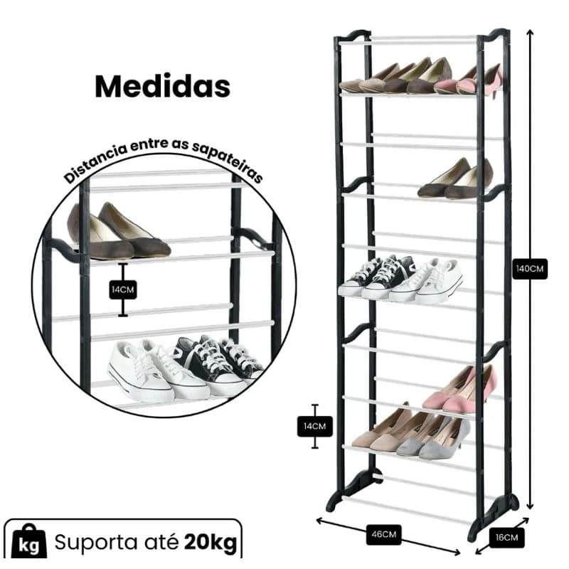 Sapateira Vertical Organizadora Para até 30 Pares com 10 Prateleiras Para Todo Tipo de Calçado
