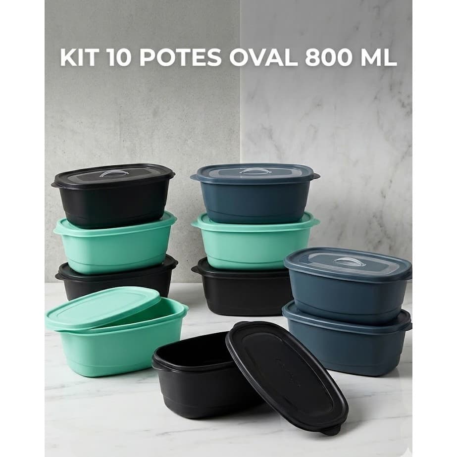 Kit 10 Potes Ovais Hermeticos 800ml  Cozinha BPA FREE Resistente Micro-ondas Freezer e Lavavel