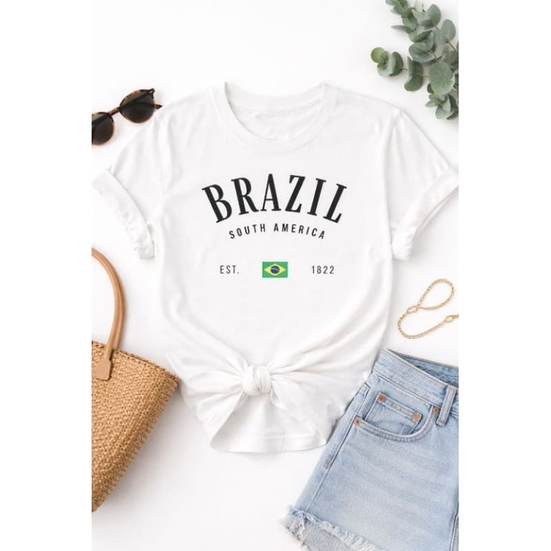 Camiseta Feminina Estampada Algodão Bandeira Brasil 1822 Look Verão Copa