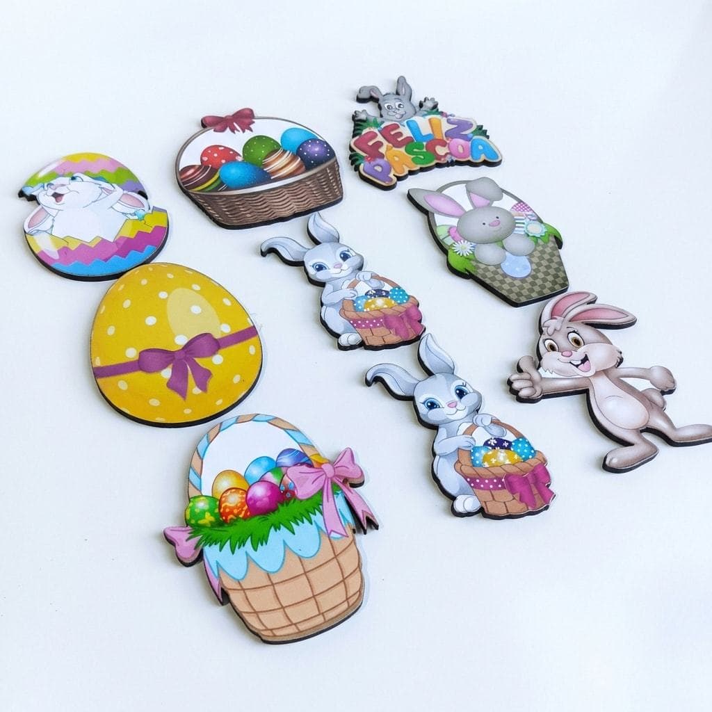 Kit Apliques Pascoa em MDF Coelhinhos Ovo Lembrancinha Feliz Pascoa Decoração