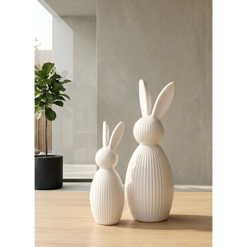 Decoração de Páscoa com 2 Coelhos Decorativos Enfeite Temático