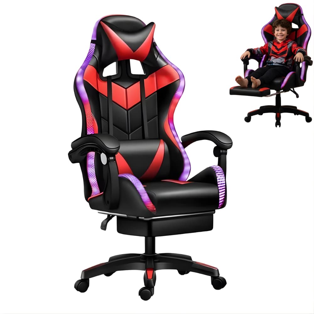 Cadeira Gamer Reclinável Ergonômica Com Led RGB Apoio Para Pés Giratória Confortável Escritório