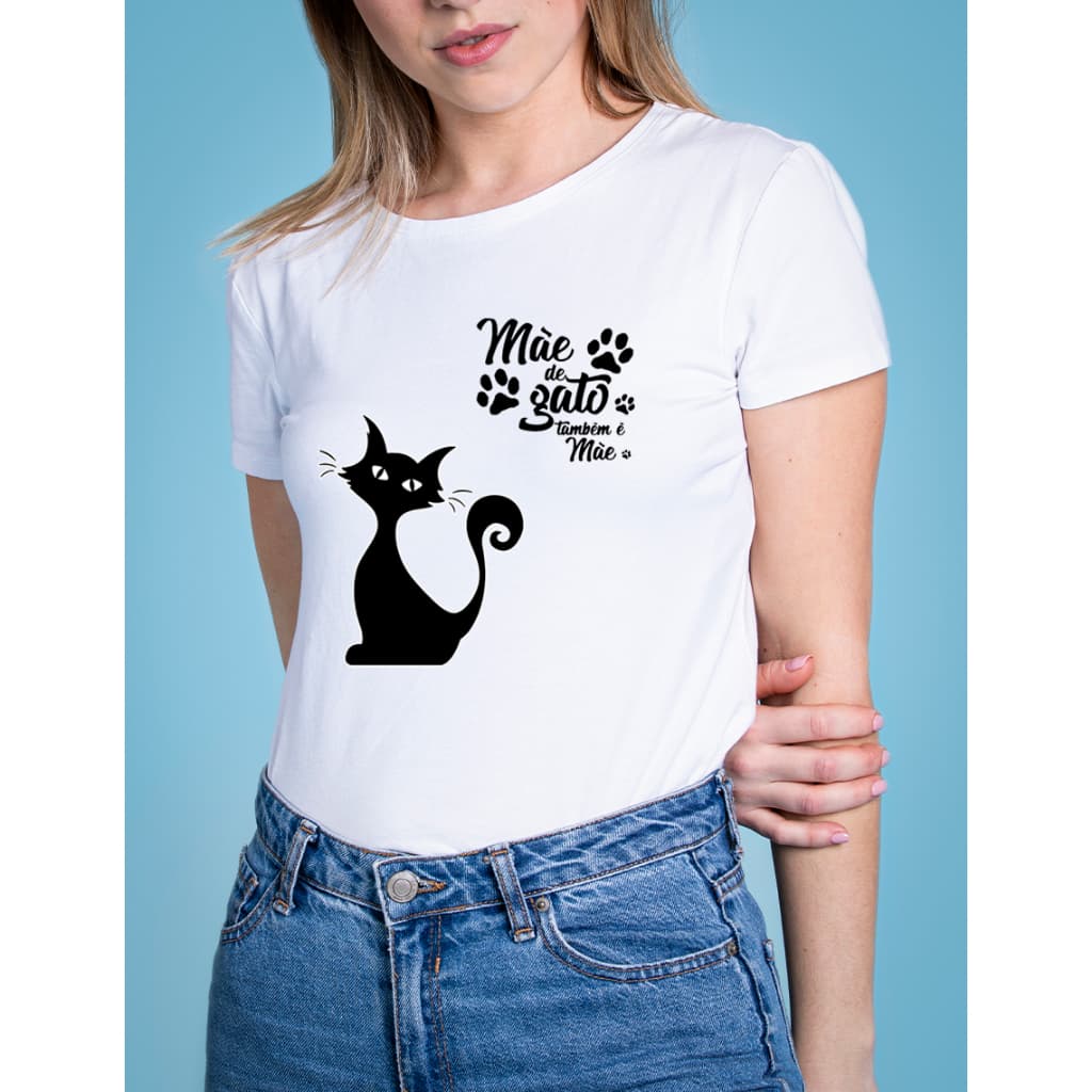 Camiseta MÃE DE GATO Pet Fofa 100% Algodão Feminina Camisa Confortável Casual Alta Qualidade