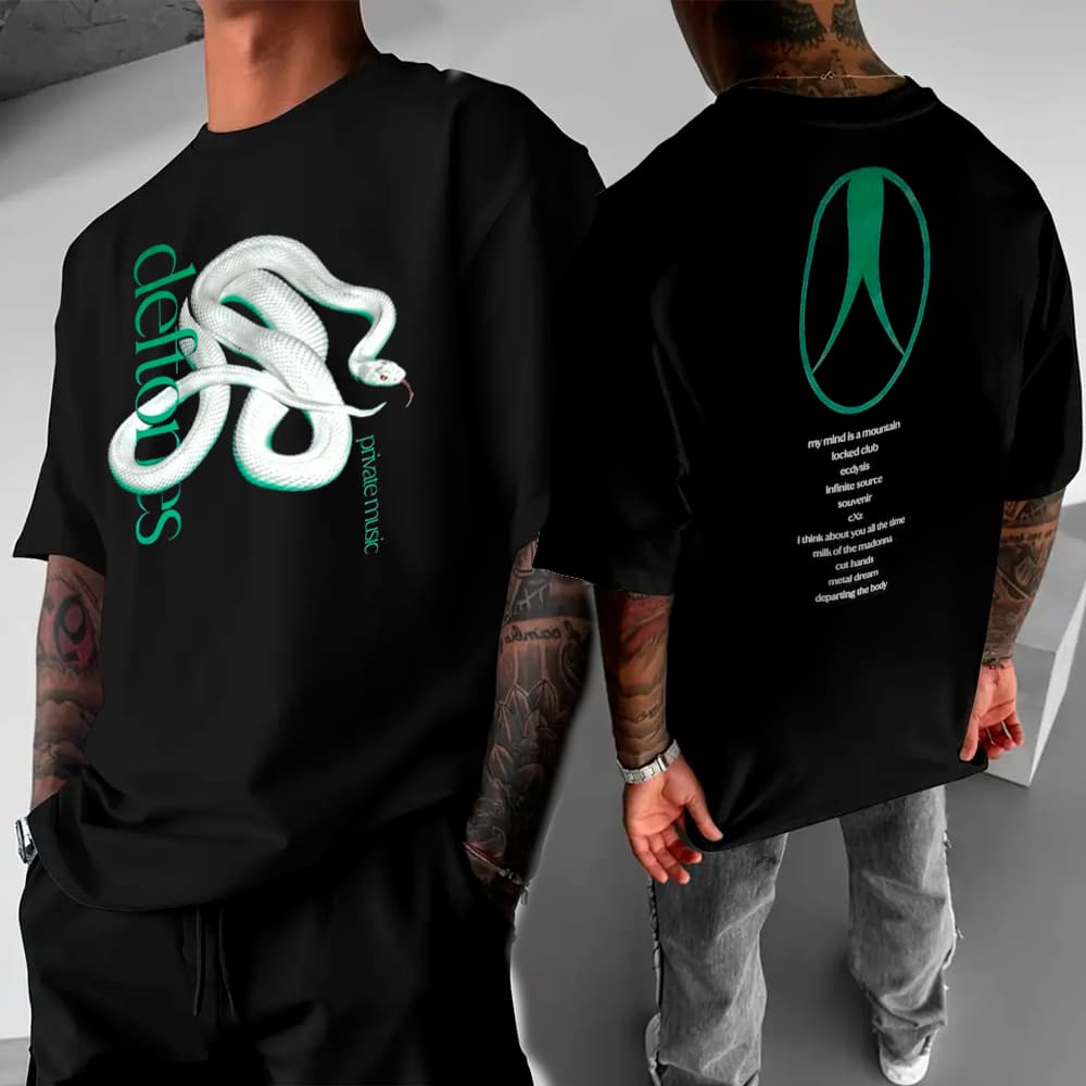 Camiseta Básica ou Oversized em Algodão Streetwear Banda Deftones Metal  Private Music Tour Cobra
