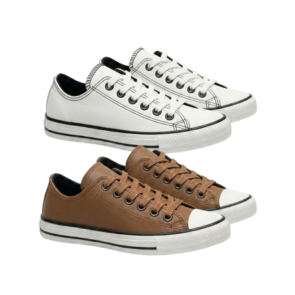 2 pares tenis feminino e masculino star branco preto caramelo Outlet Original COURO -Forma grande
