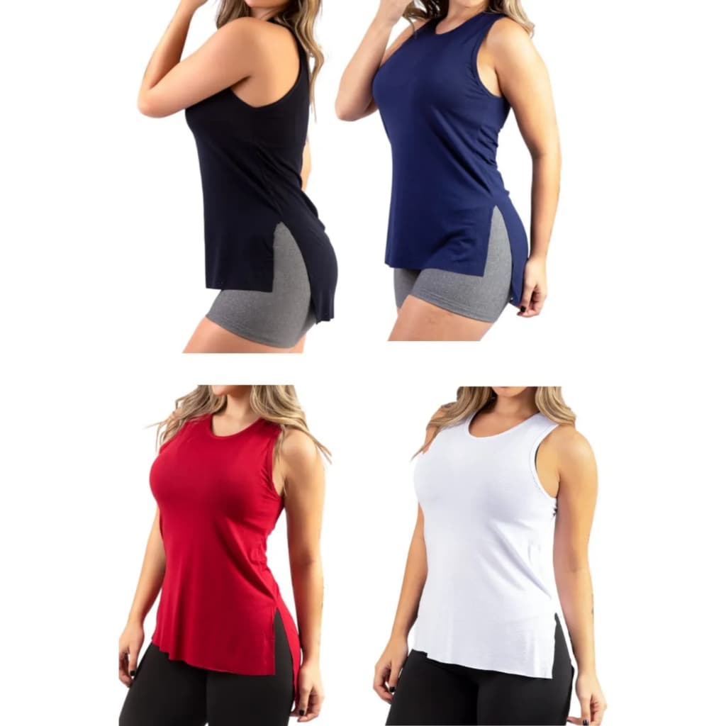 Kit 4 Regatas Camisetas Tapa Bumbum Academia Fitness Caminhada Multicolorido