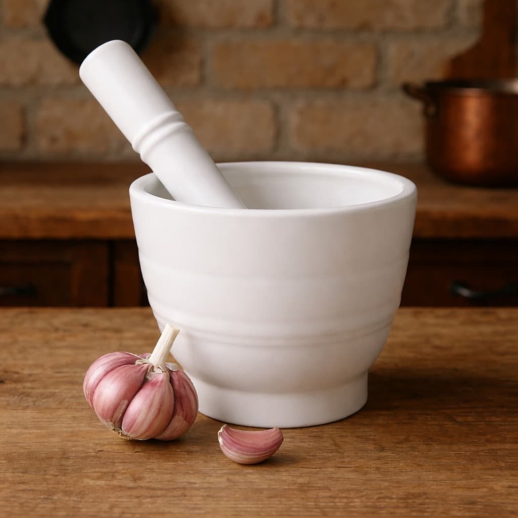 Pilão Com Socador Alho Plástico Resistente Branco GP2158