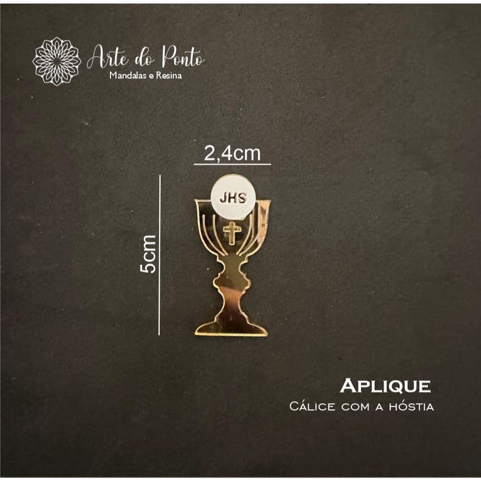 Kit Aplique Cálice com Hóstia Dourado Espelhado