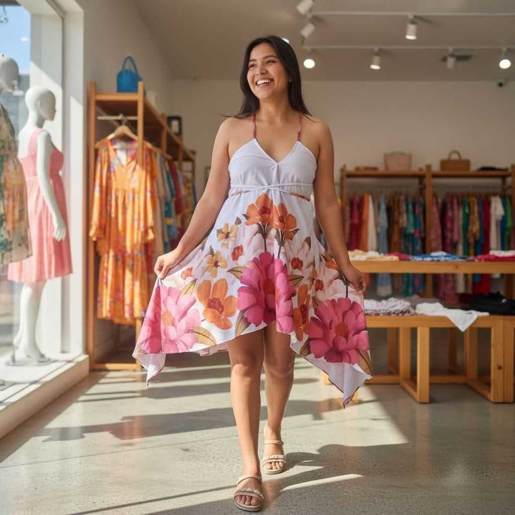 Vestido Feminina  Evelope De Ponta  multiformas Verão De Festa Praia Com Estampa