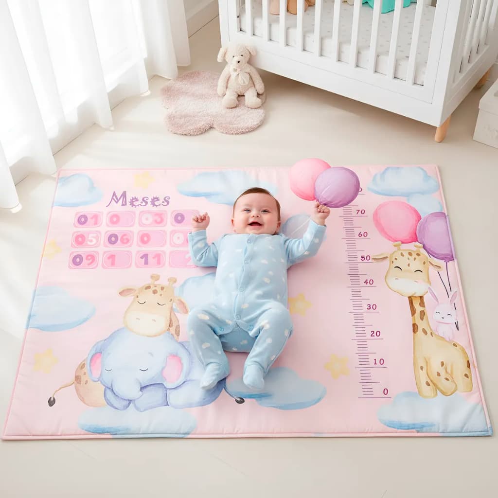 Tapete para Fotos de Mesversário Bebê Acompanhamento Mensal Girafa e Elefante