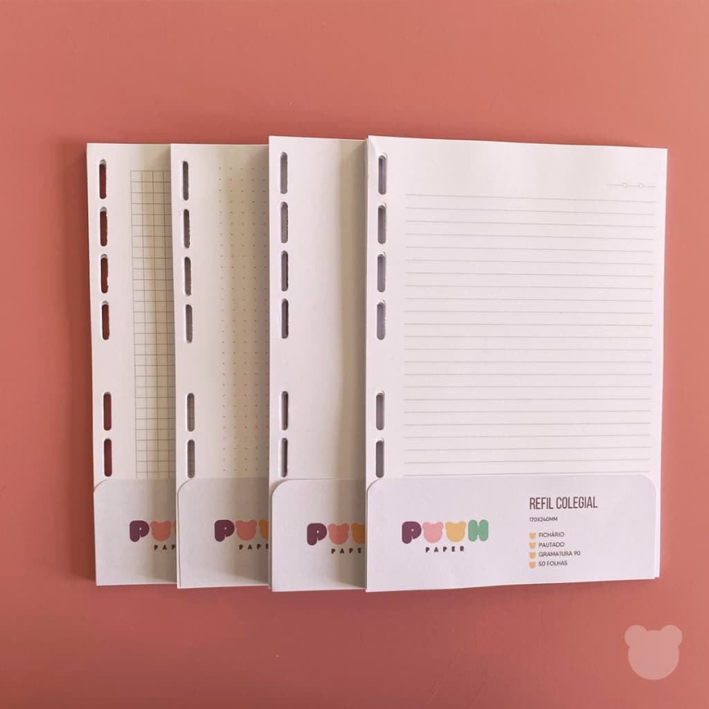 Refil B5 Colegial Fichário Caderno Argolado 50 Folhas 4 Furos Universal  - Pautado, Quadriculado, Pontilhado, Liso