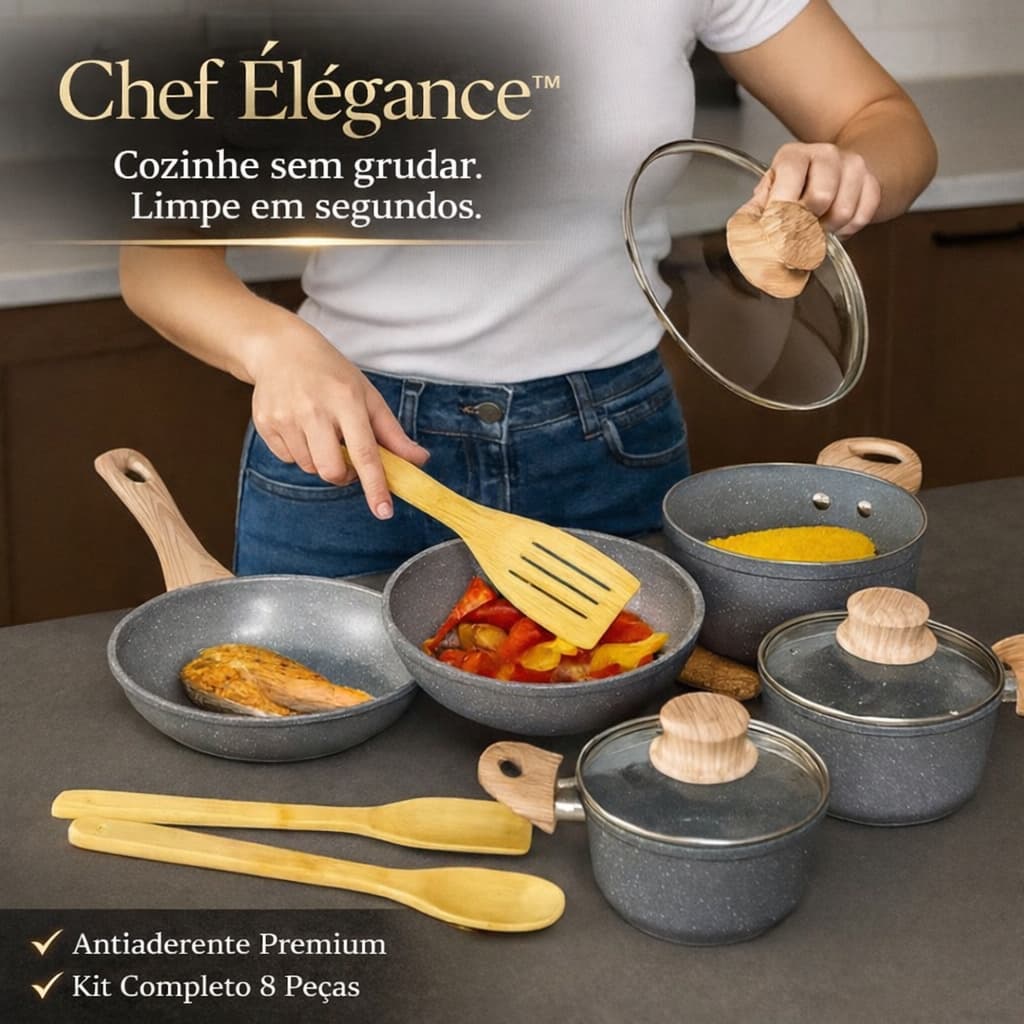 Jogo Panelas 8 Peças Chef Élégance Antiaderente Cerâmico Indução Premium Conjunto Completo
