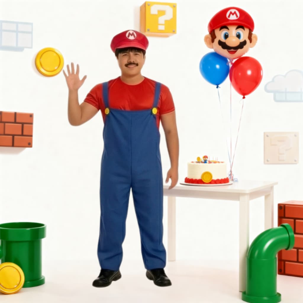 Fantasia Mario Bros  + Quepe + Bigode  Adulto Masculino Super Premium Entrega Rápida