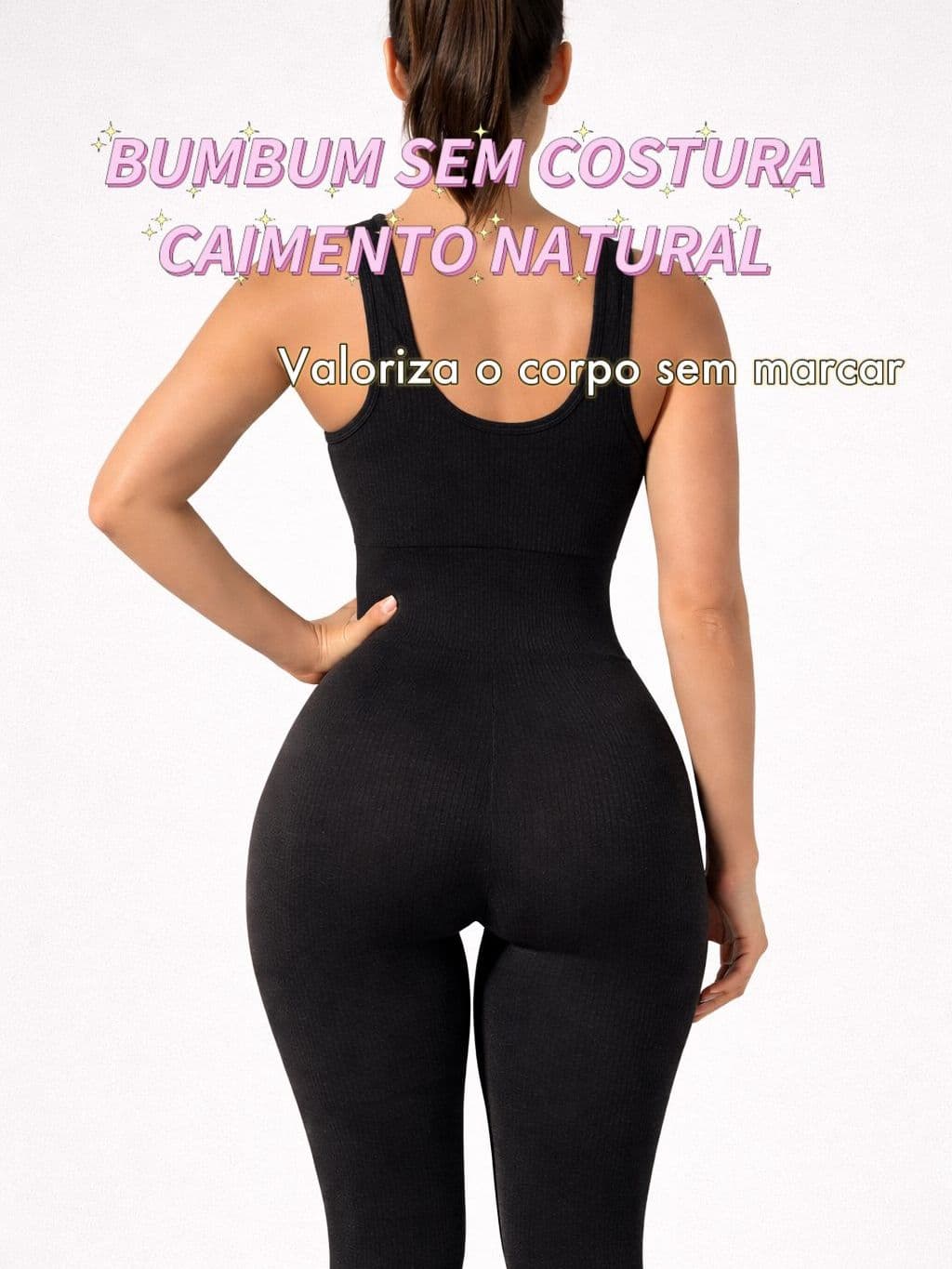 Macacão Fitness Feminino Poliamida Cintura Alta Compressão Não Transparente com Bojo Removível