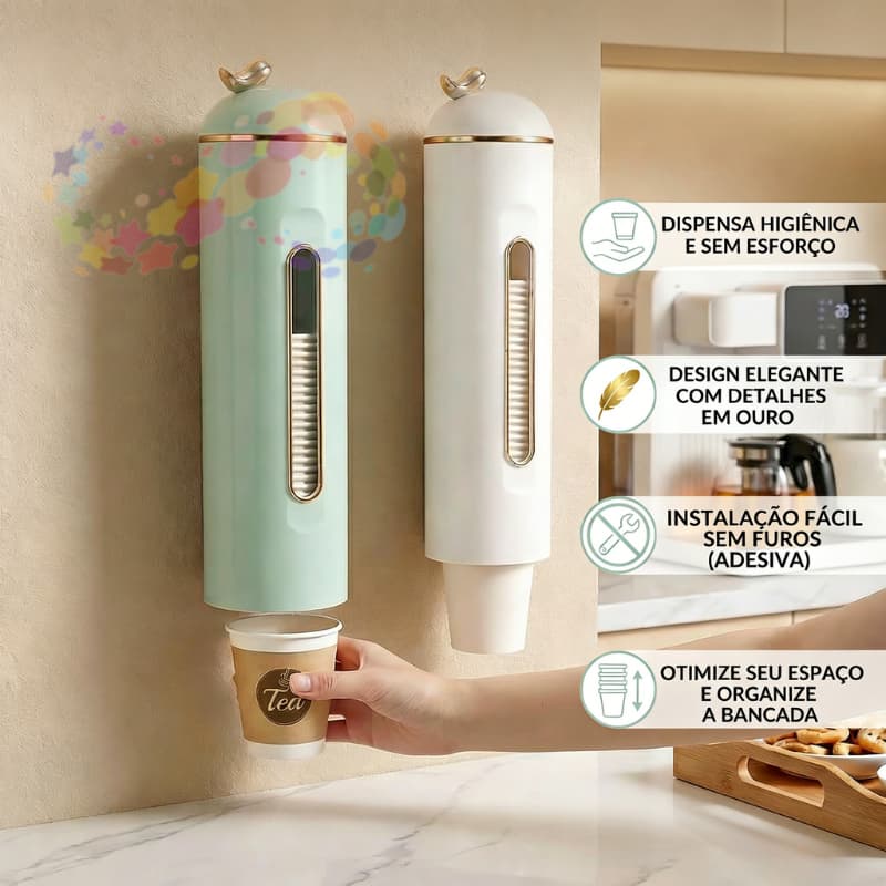 Dispensador de Copos Sem Perfuração Parede Luxuoso Capacidade Ampla