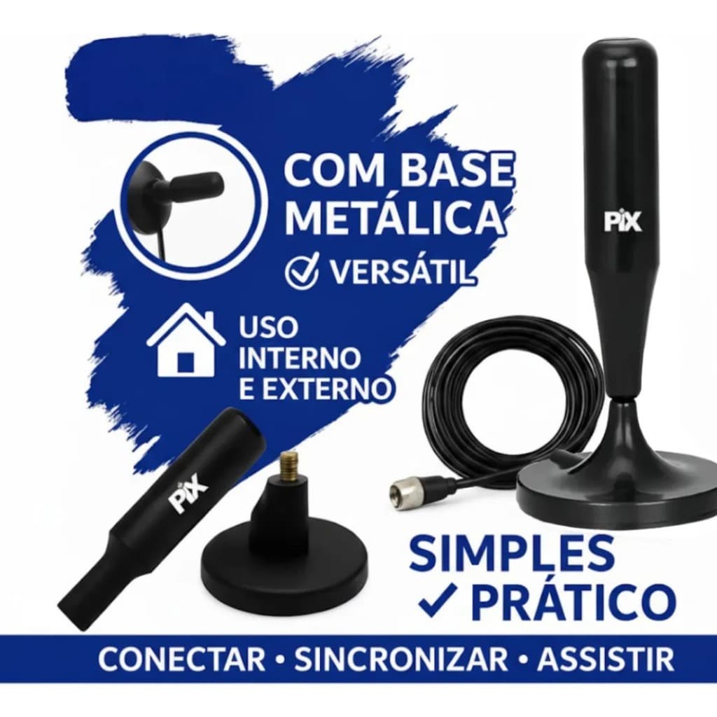 Antena Digital Interna / Externa PIX HDTV UHF  4k Digital Cabo 1.8m ou 5m
