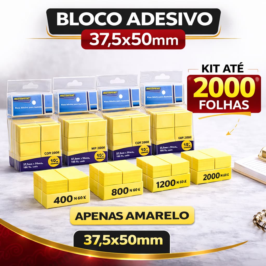 KITS 400 ATÉ 2000 FOLHAS BLOCO ADESIVO ANOTACAO 37,5X50MM AMARELO POST PAPELARIA ESCRITÓRIO AULAS
