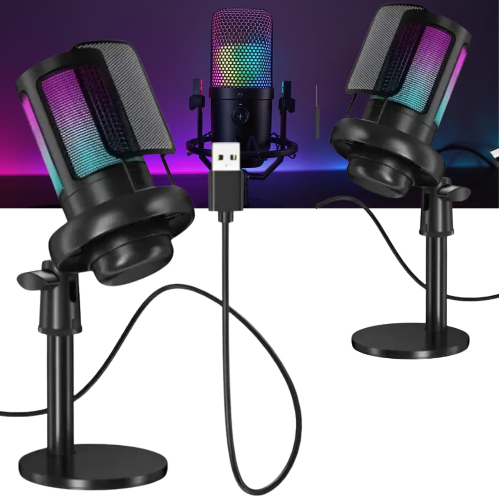 Microfone GAMER Condensador Profissional Rgb Usb Para Pc Gaming