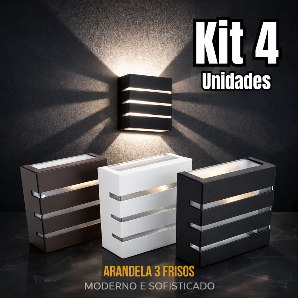 Luminária Externa Interna Kit 4 Arandela 3 Frisos Parede Muro Para Chácara, Sitio, Fachada e Piscina