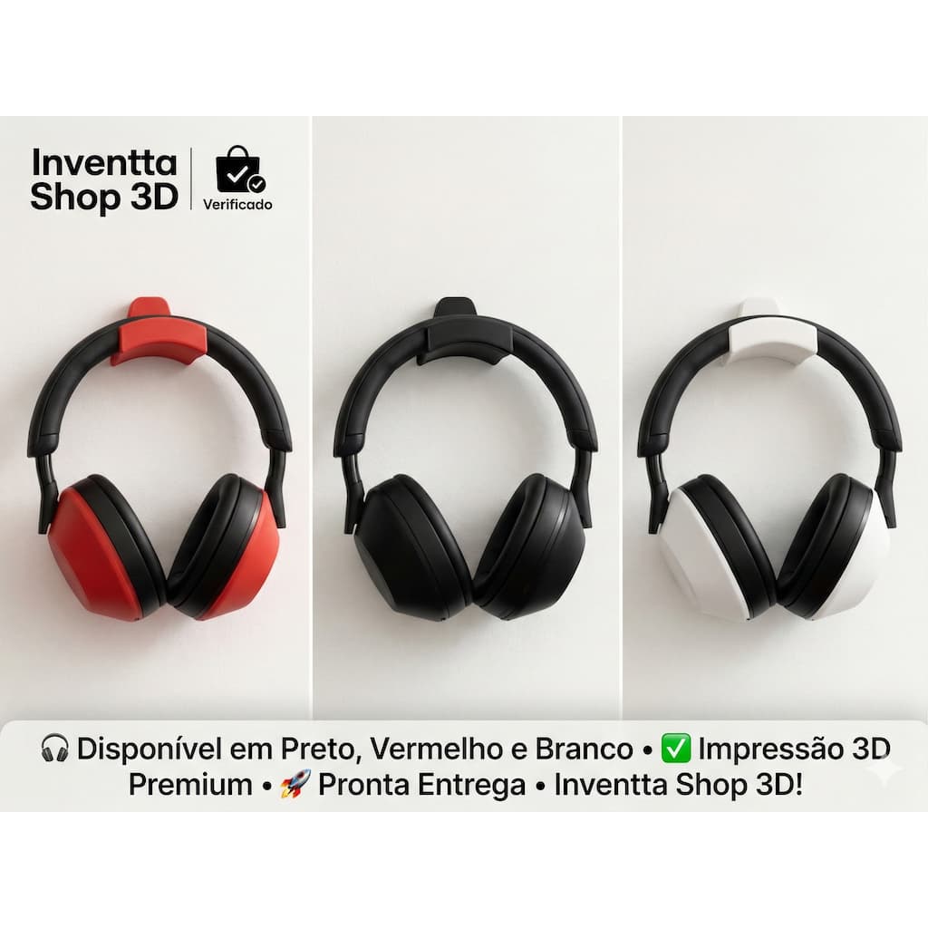 Suporte de Parede Minimalista para Headset e Fone de Ouvido - Impressão 3D Premium