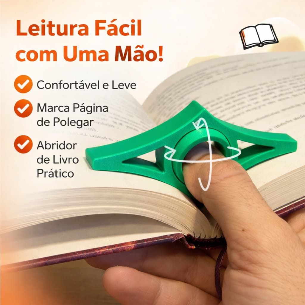 Anel Suporte para Livro – Marcador de Página de Polegar | Leitura Fácil com Uma Mão